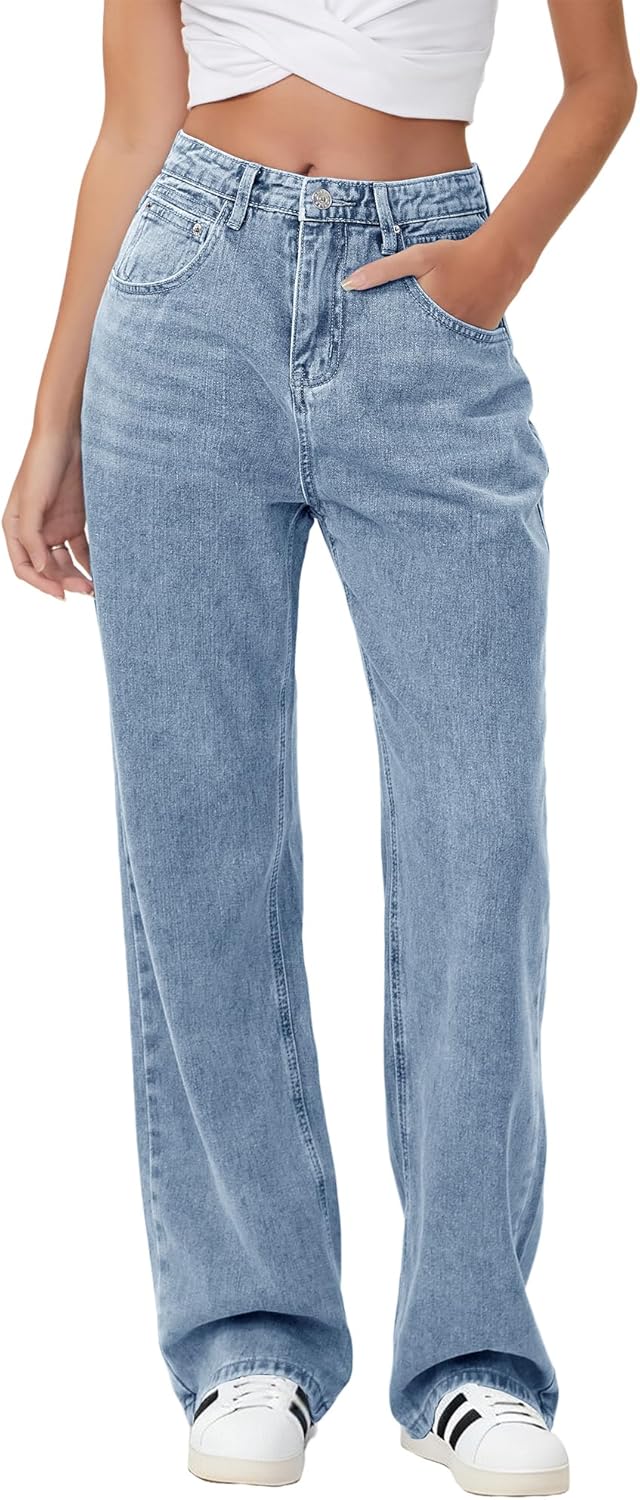 Baggy Stretchy Jeans for Women High Waisted Wide Leg Denim
