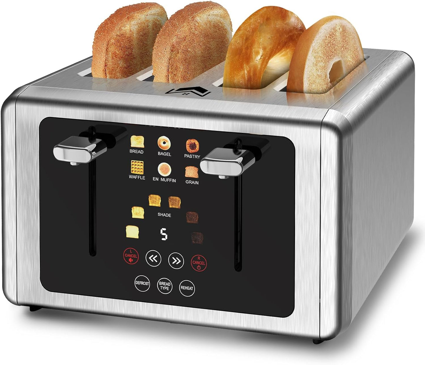 4 Slice Toaster with Touchscreen and Dual Control Panel Features
