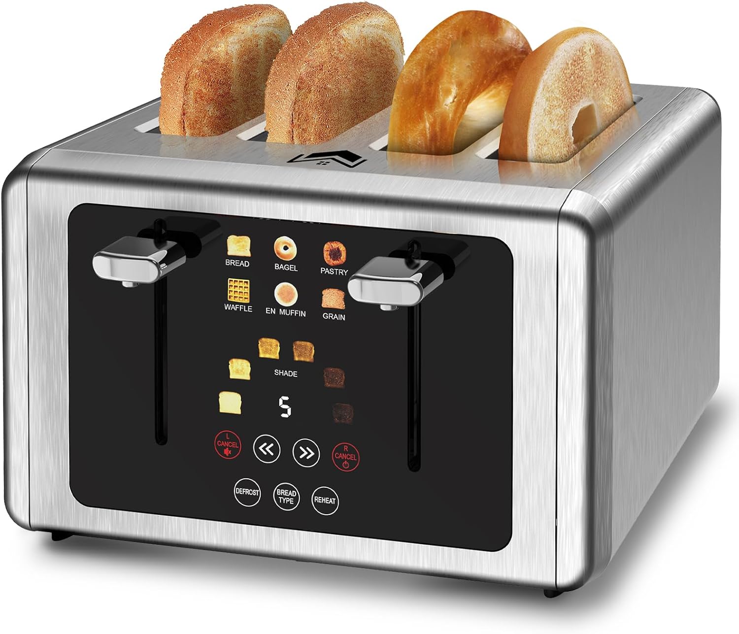 4 Slice Toaster with Touchscreen and Dual Control Panel Features