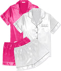 Ekouaer Silk Satin Pajama Set 2-Pack - Soft Short Sleeve Sleepwear