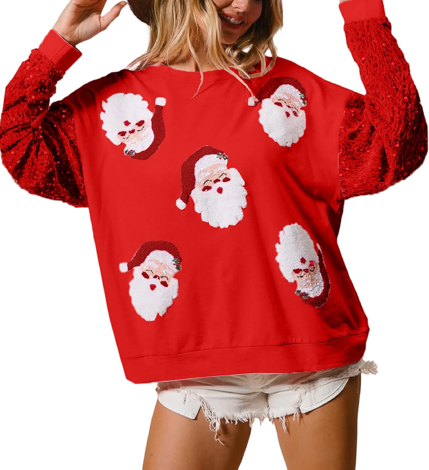 Seyumixi Women Christmas Sequined Sweatshirt for Holiday Fun