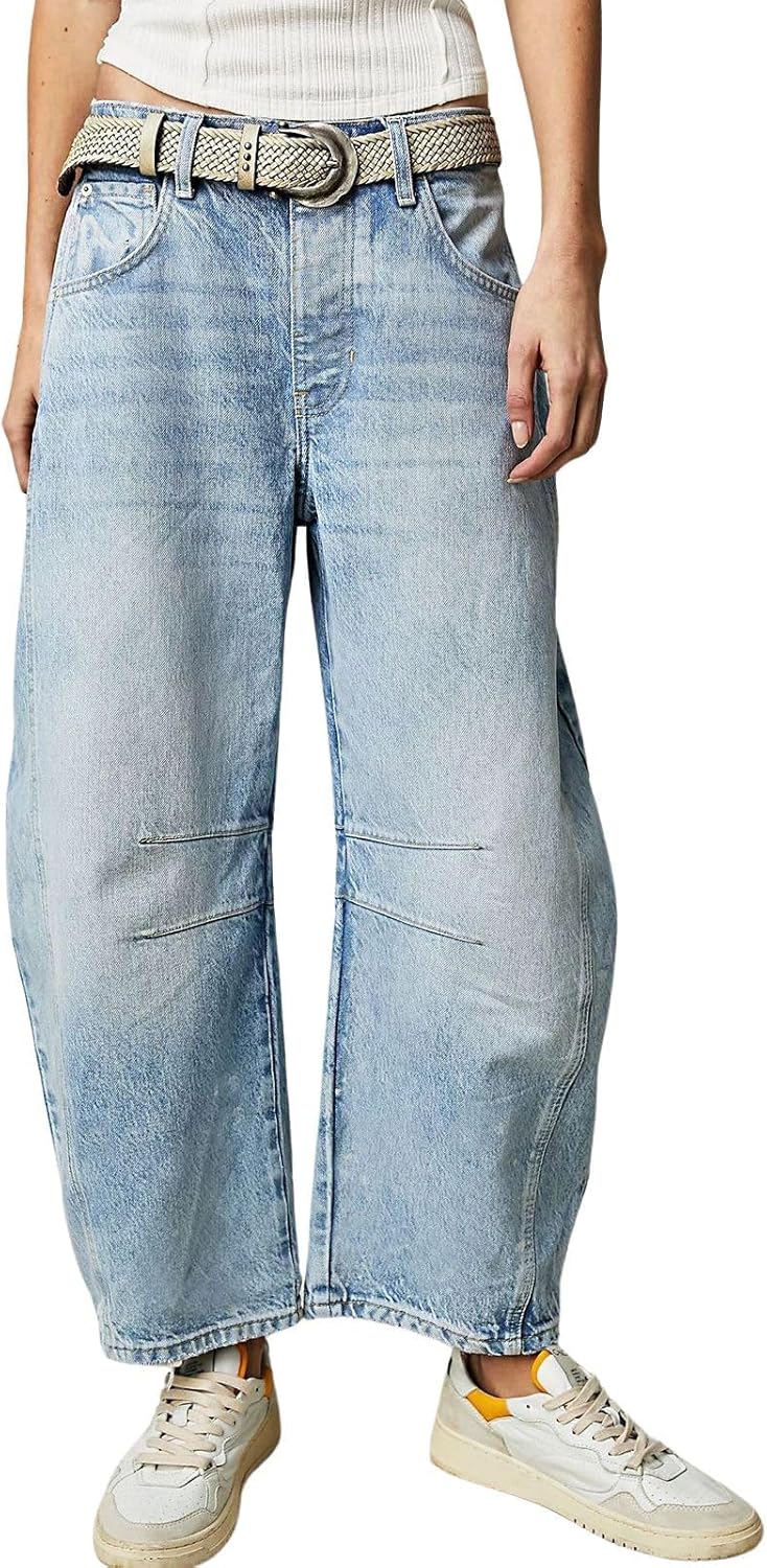Womens Stretchy Mid Rise Barrel Jeans for Vintage Style Lovers