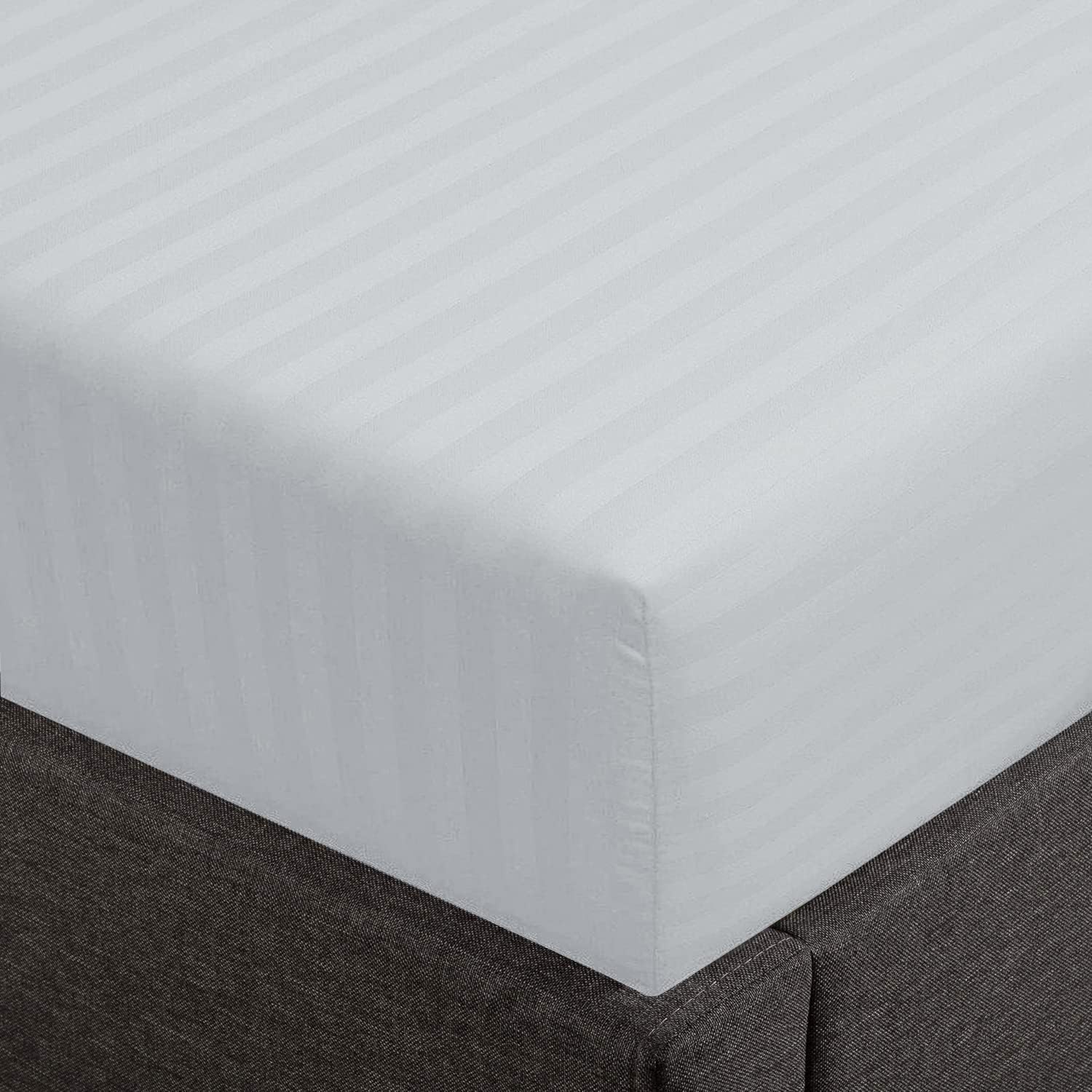 Queen Size Fitted Sheet 100% Cotton Damask Sateen Weave