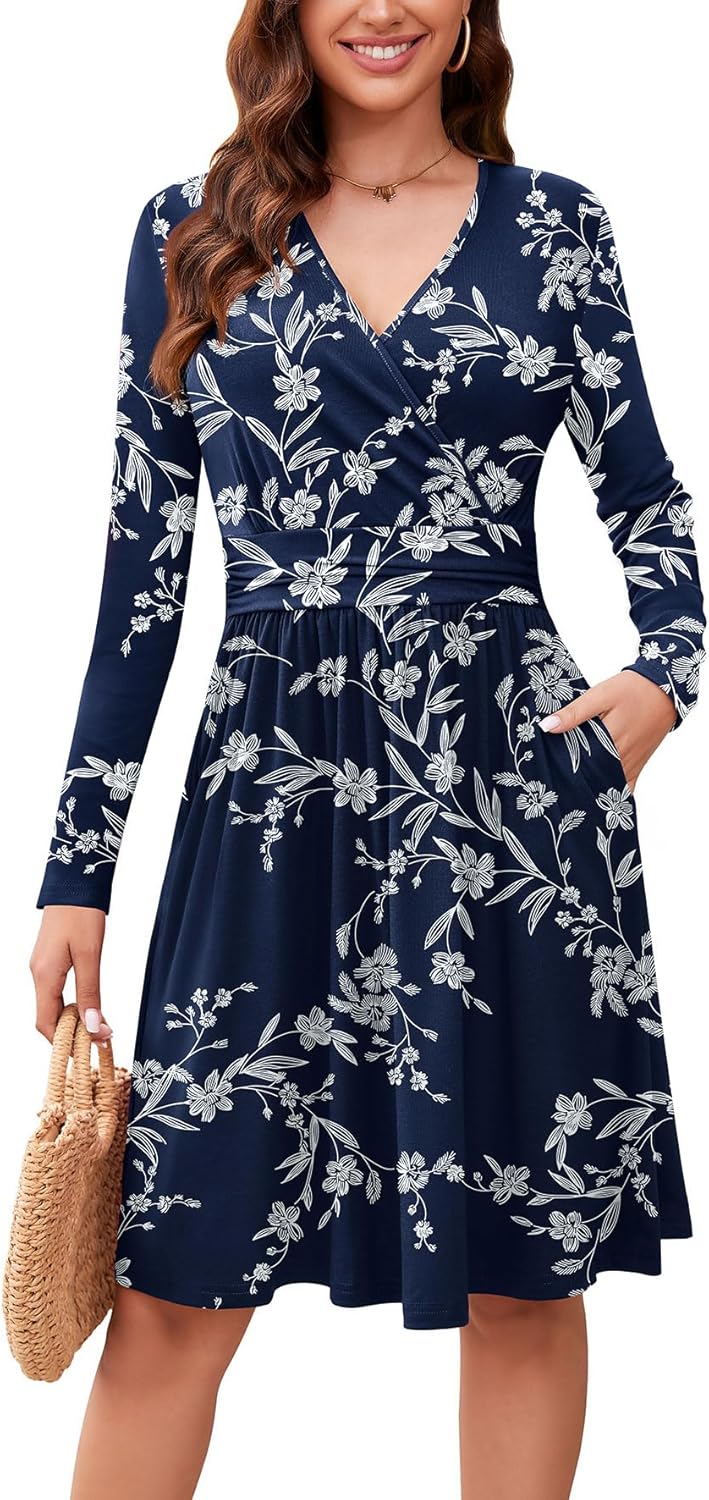 WEACZZY Women's Long Sleeve Casual Fall Dresses with Pockets