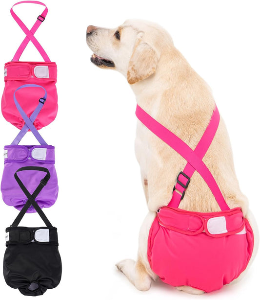 Stay Comfortable: 3 Pack Washable Dog Diapers with Suspender