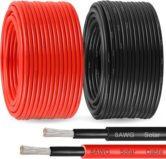 8 AWG Solar Panel Wire - 100Ft Black & Red Tinned Copper Cable