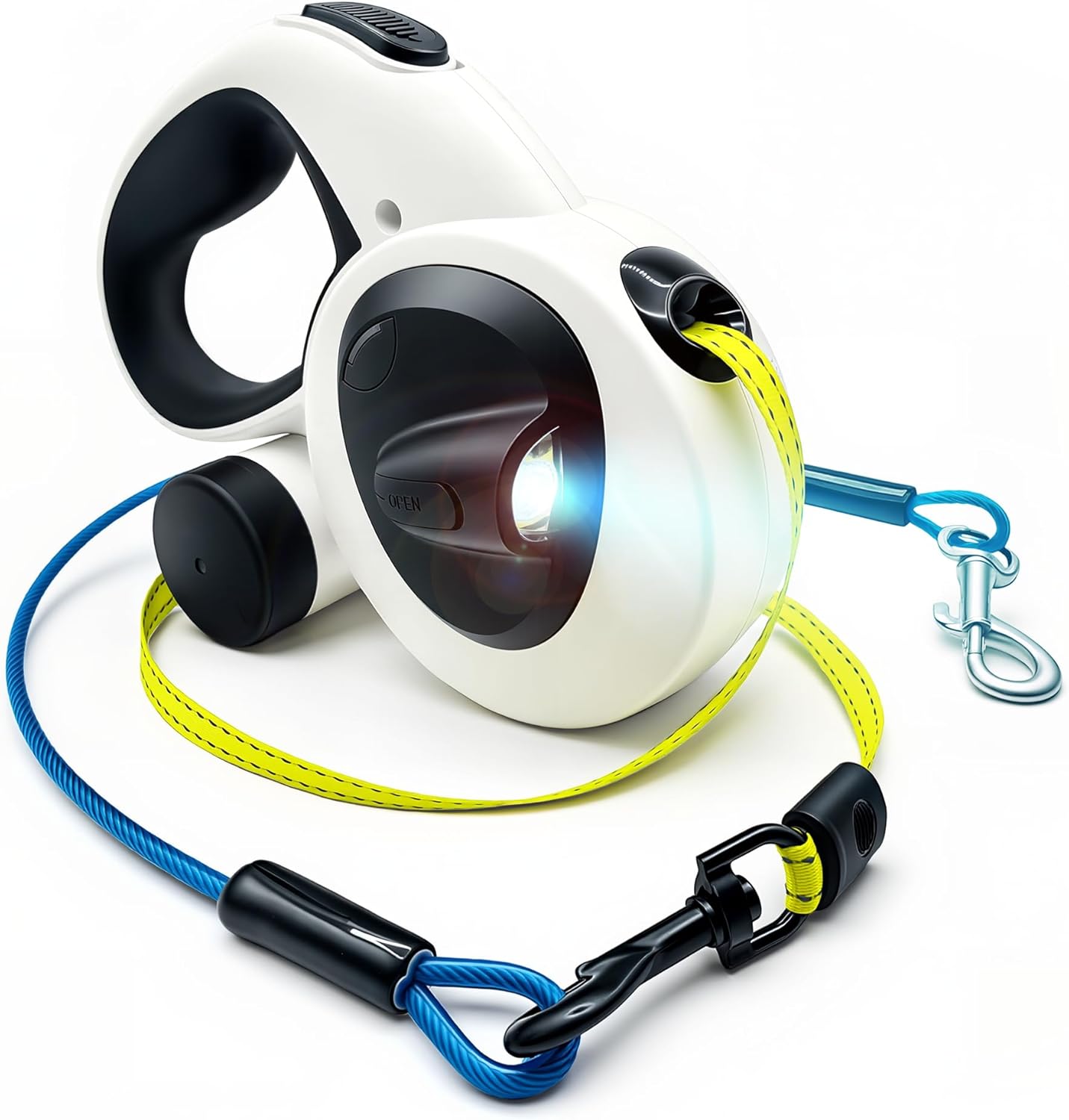 Retractable Dog Leash 16ft with LED Flashlight & Poop Bag Holder