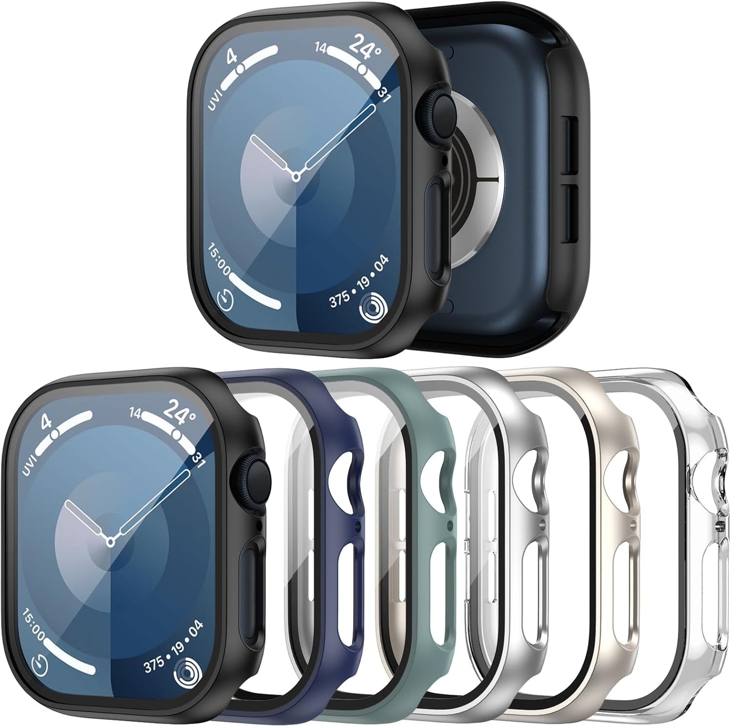 Cuteey 6 Pack Apple Watch Series 9/8/7 41mm Case with Tempered Glass - Full Protection