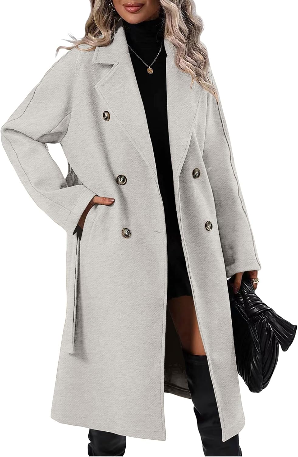 Elegant Wool Pea Coat for Women - Double Breasted Design