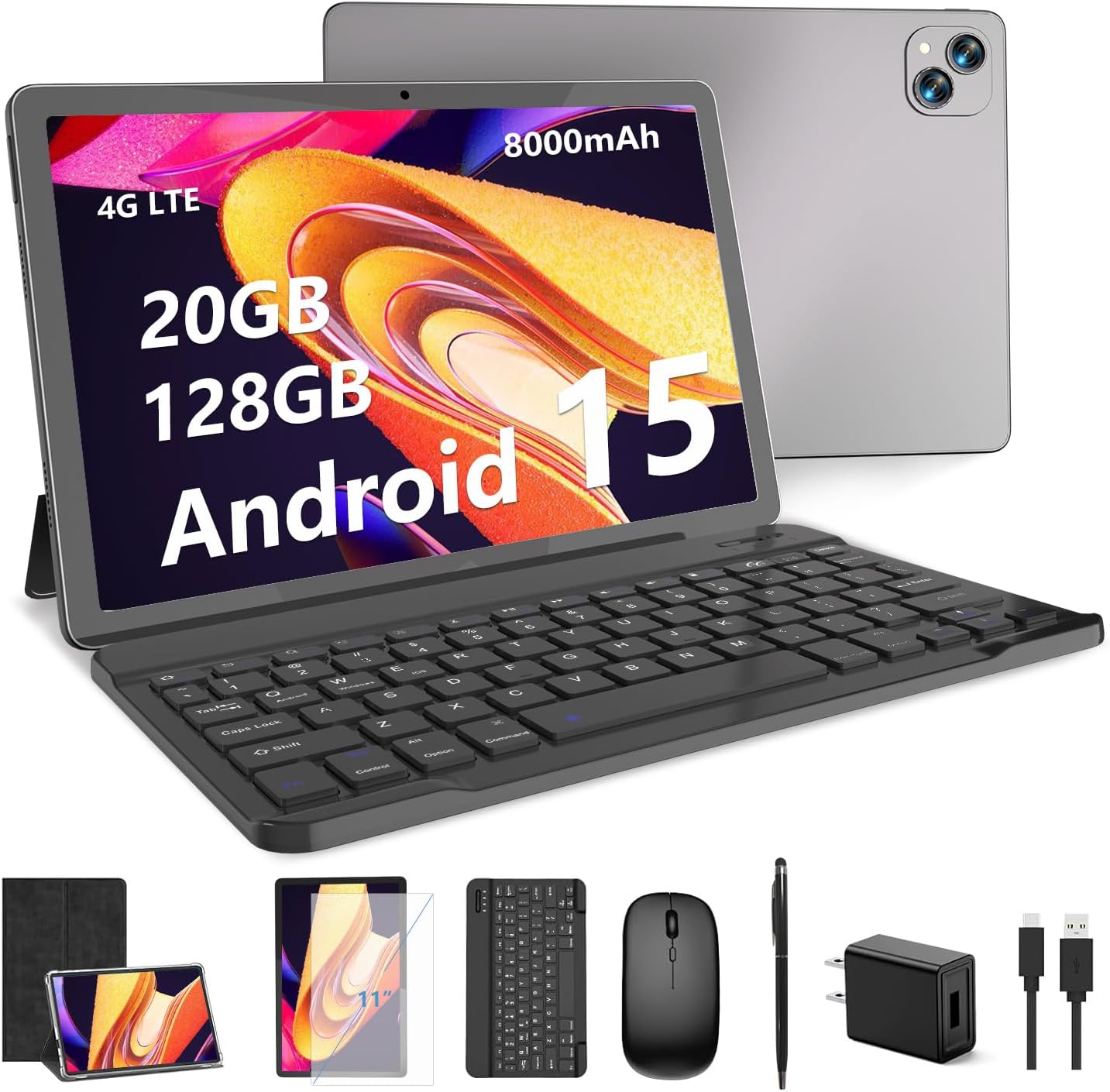 11 Inch Android 15 Tablet with 20GB RAM and 128GB ROM Storage
