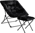 X-Large Faux Fur Folding Comfy Chair for Adults - Ottoman Black