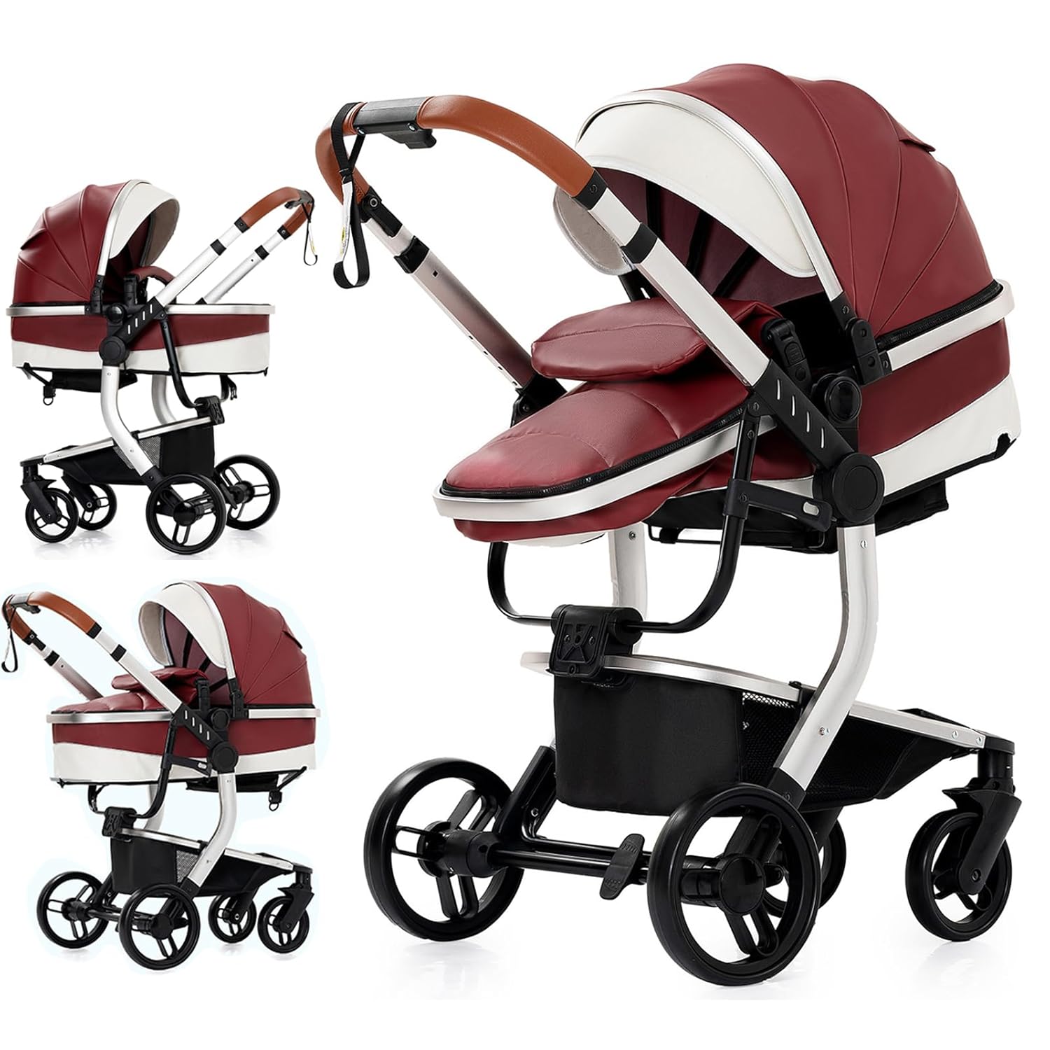 PU Leather 2 in 1 Baby Stroller for Newborns and Toddlers