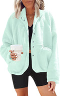 Nirovien Womens Fuzzy Fleece Jacket Button Down - Cozy Casual Layer