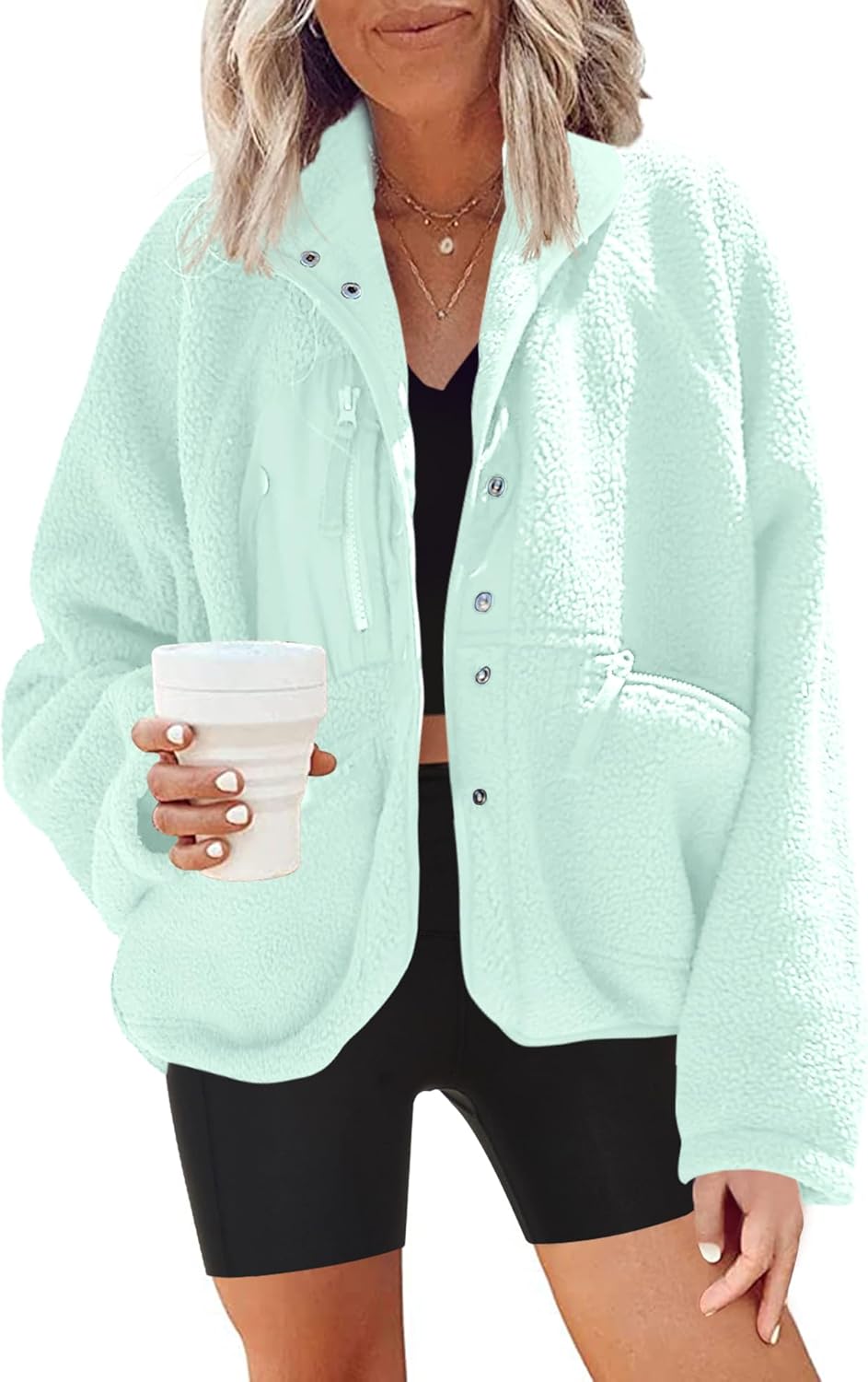 Nirovien Womens Fuzzy Fleece Jacket for Cozy Winter Wear