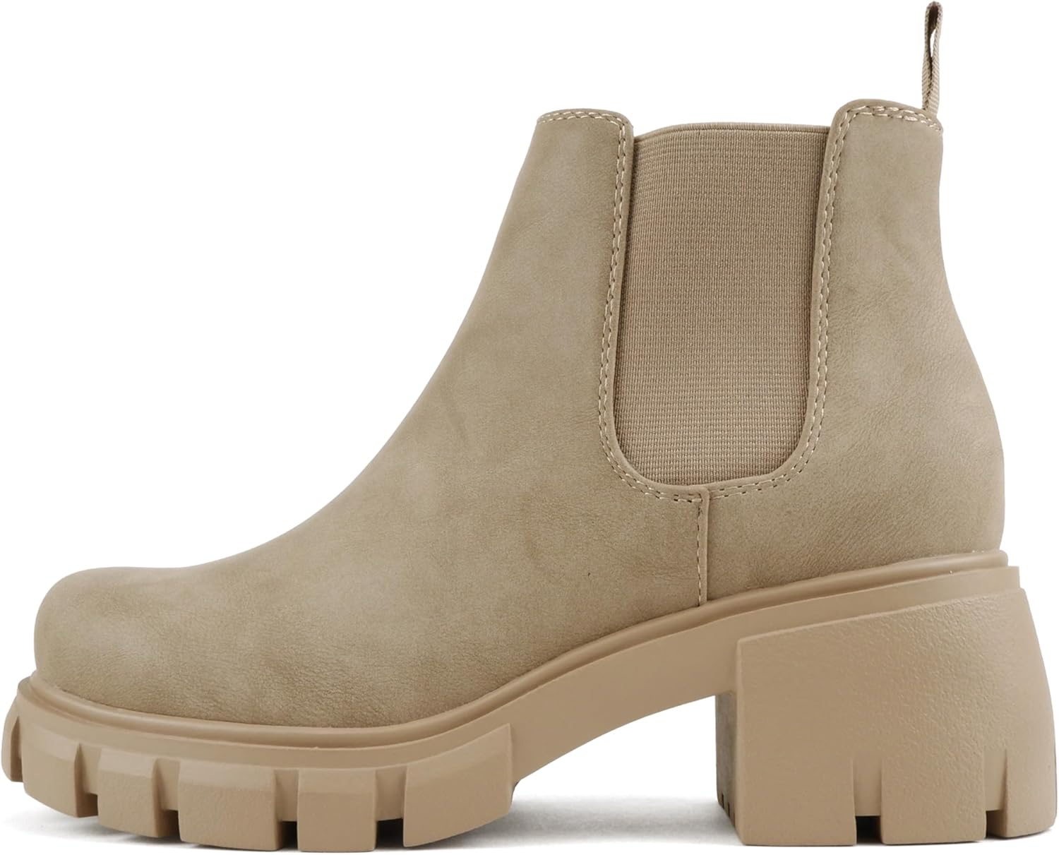 Soda PIONEER Women Lug Sole Mid Heel Chelsea Ankle Bootie