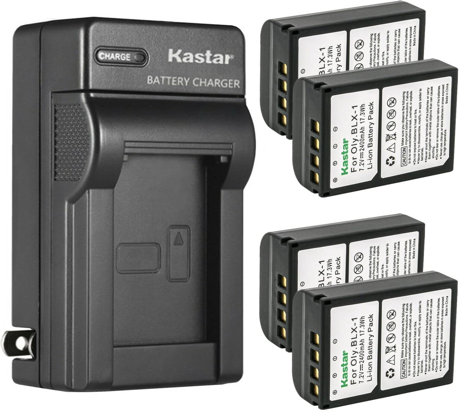 Kastar 4-Pack BLX1 Battery and Charger for Olympus OM-1 Camera