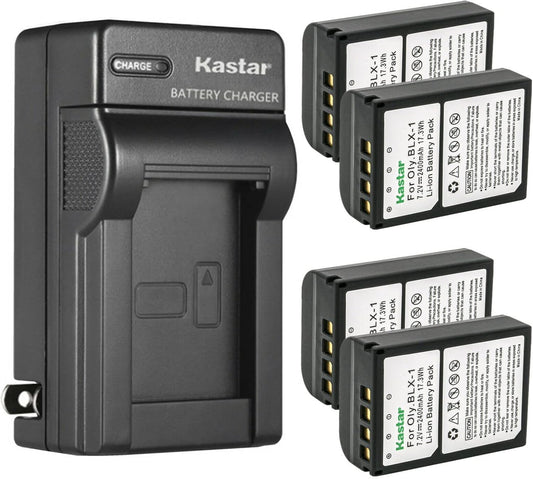 Kastar 4-Pack BLX1 Battery and Charger for Olympus OM-1 Camera