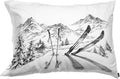 Ski Mountain Pillow Cover Winter Sketch Mountain Pillowcase - Cozy