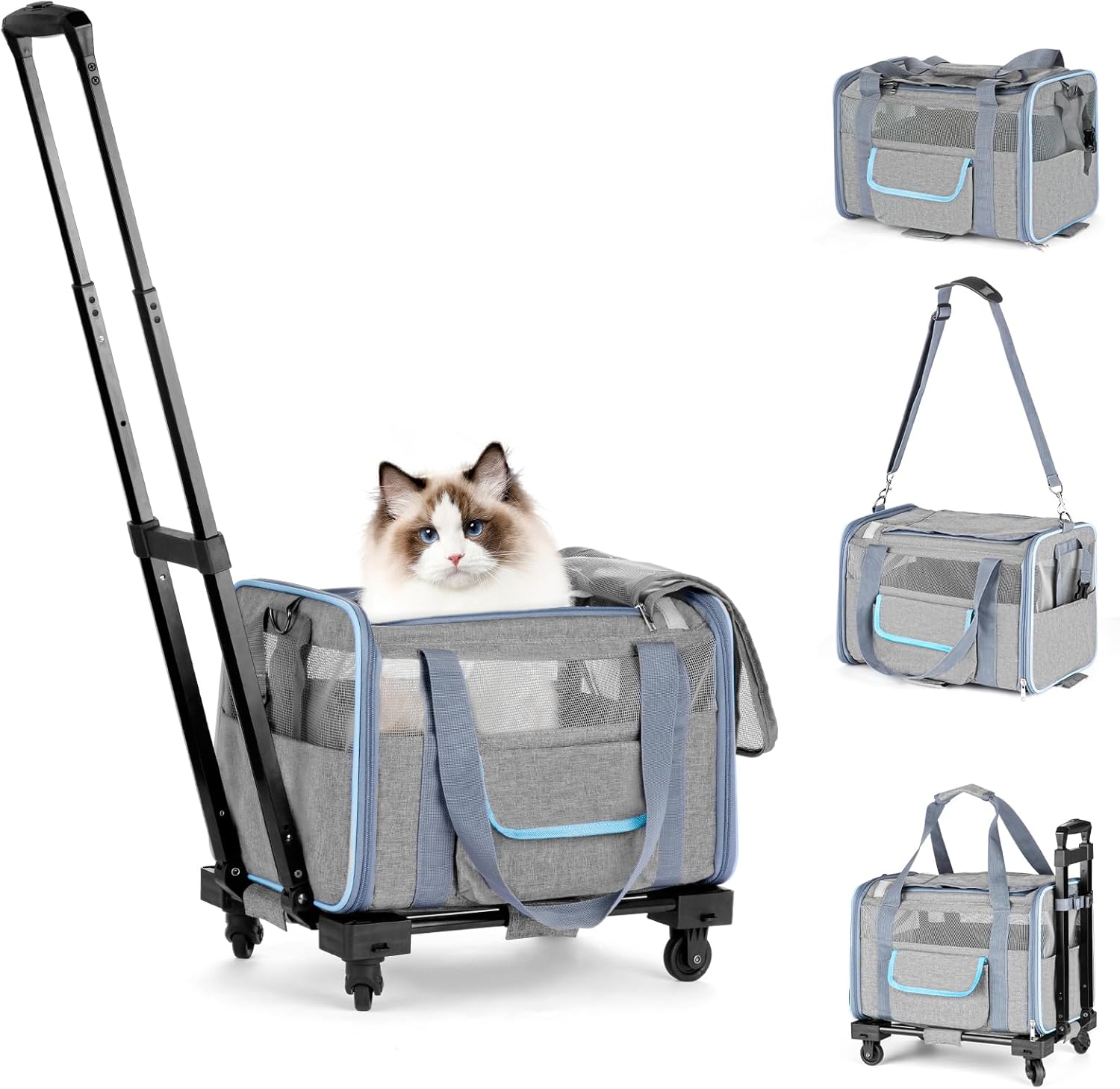 Airline Approved Pet Carrier for Small Dogs and Cats with Wheels