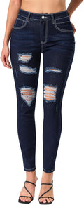 roswear Women's Essentials Ripped Mid Rise Destroyed Skinny Jeans fit