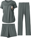 Maternity Nursing Pajamas Set 3 Piece - Comfortable Breastfeeding PJs