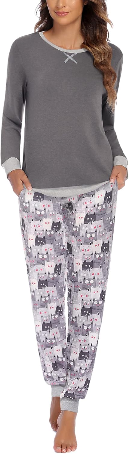 Ekouaer Pajamas for Women Long Sleeve Jogger Set with Pockets