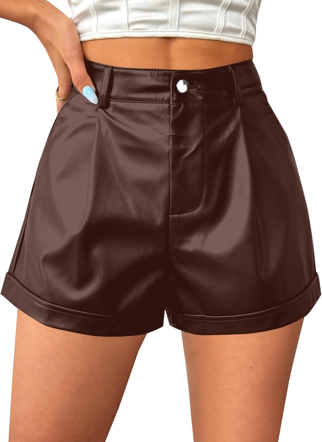Faux Leather High Waisted Shorts for Women - Casual Style