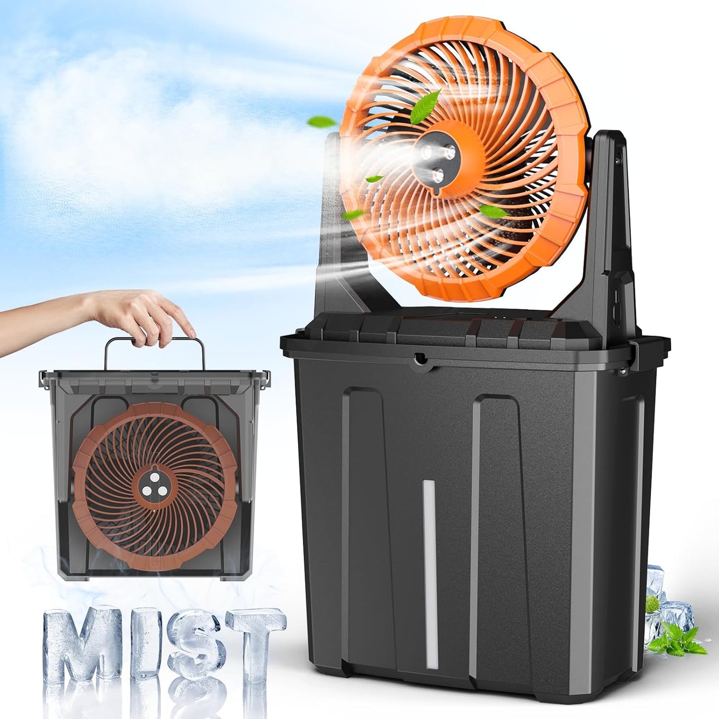 Portable Misting Fan with 9L Bucket for Outdoor Comfort