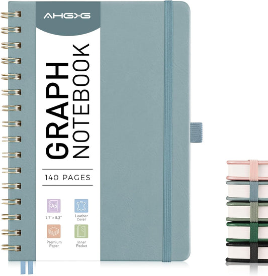Premium Grid Paper Journal - 140 Pages A5 5.7x8.3 - 100gsm Thick Paper - School & Engineering - GrayBlue