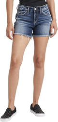 Curvy Fit Women's Suki Mid Rise Denim Shorts with Cuffed Hem 4ftin