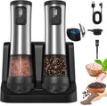 Electric Salt and Pepper Grinder Set - Rechargeable 2-Speed, 5