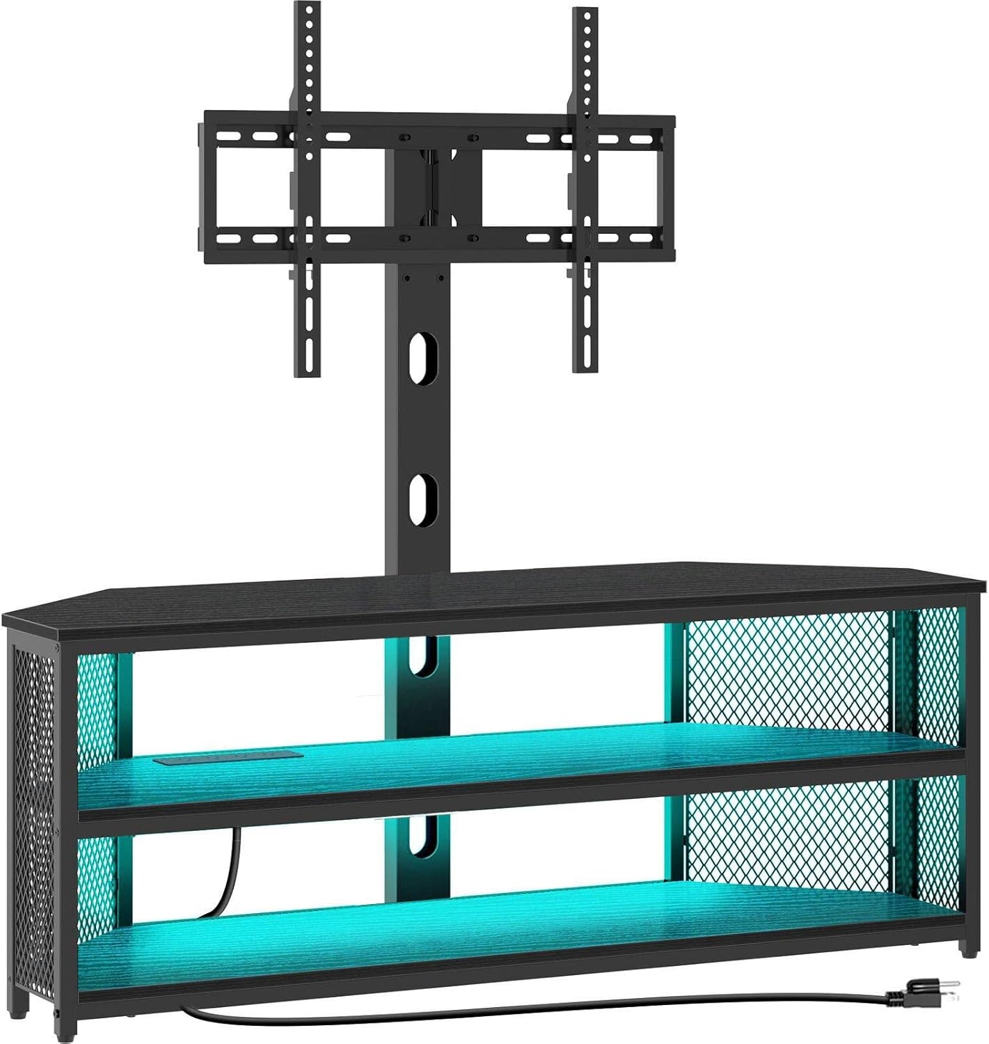 Rolanstar Swivel TV Stand: LED Lights & Power Outlet!