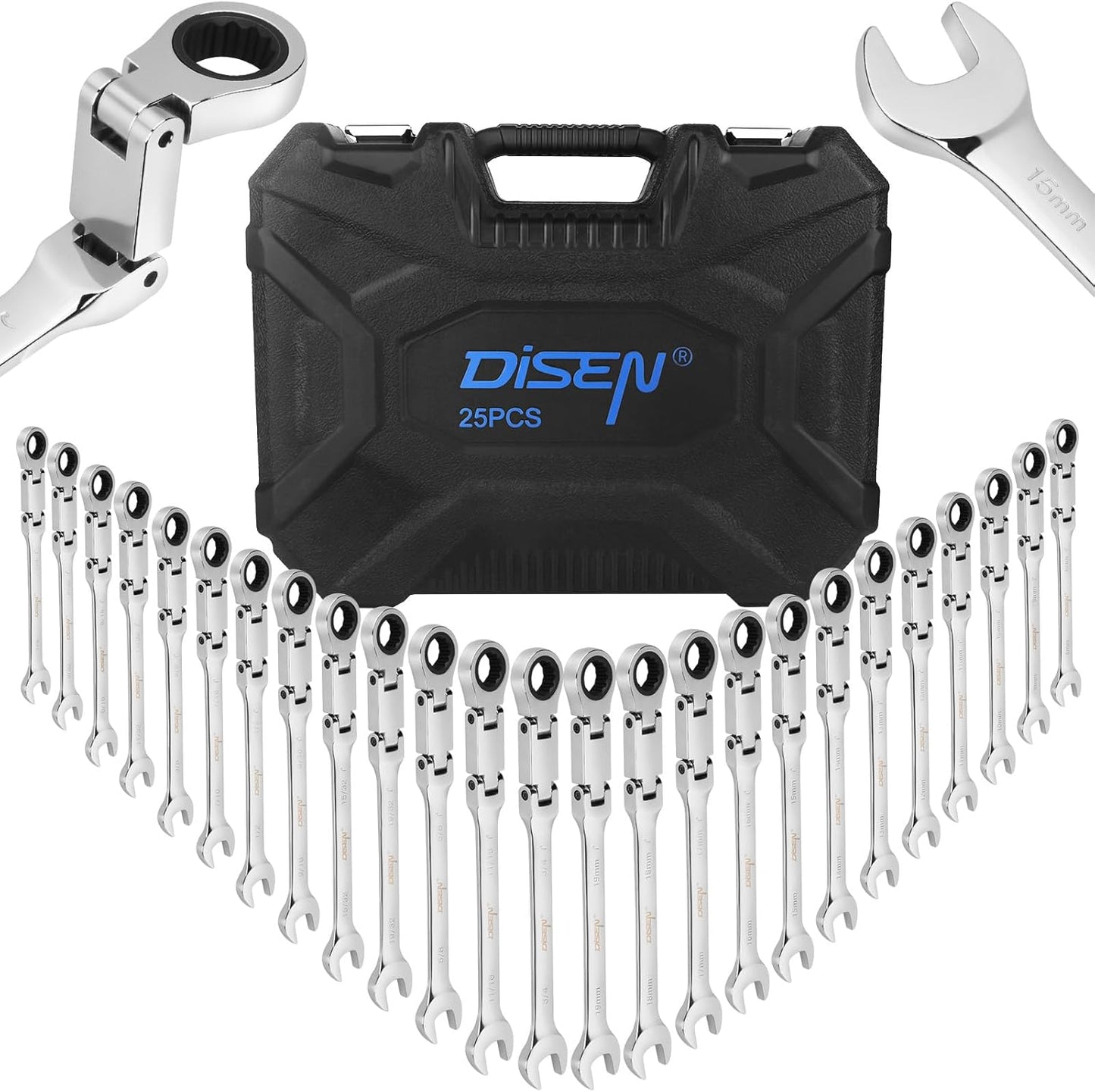 Ratcheting Wrench Set 25pcs with Flex Head Design for Efficiency