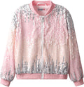 Girls Ombre Sequin Bomber Jacket - Lightweight Sparkle for Kids
