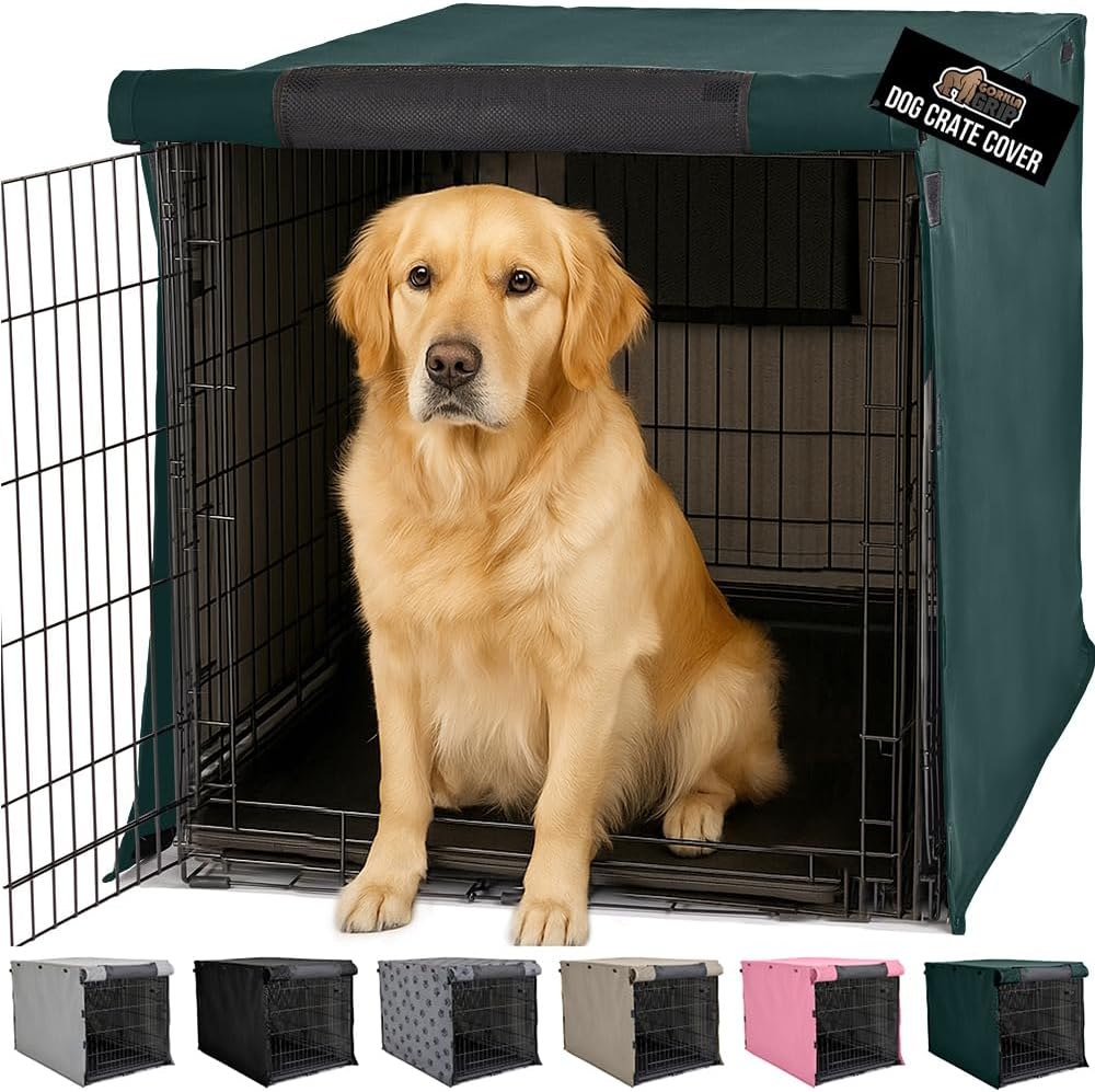GORILLA GRIP Dog Crate Covers for 42 in Wire Kennels - Hunter Green