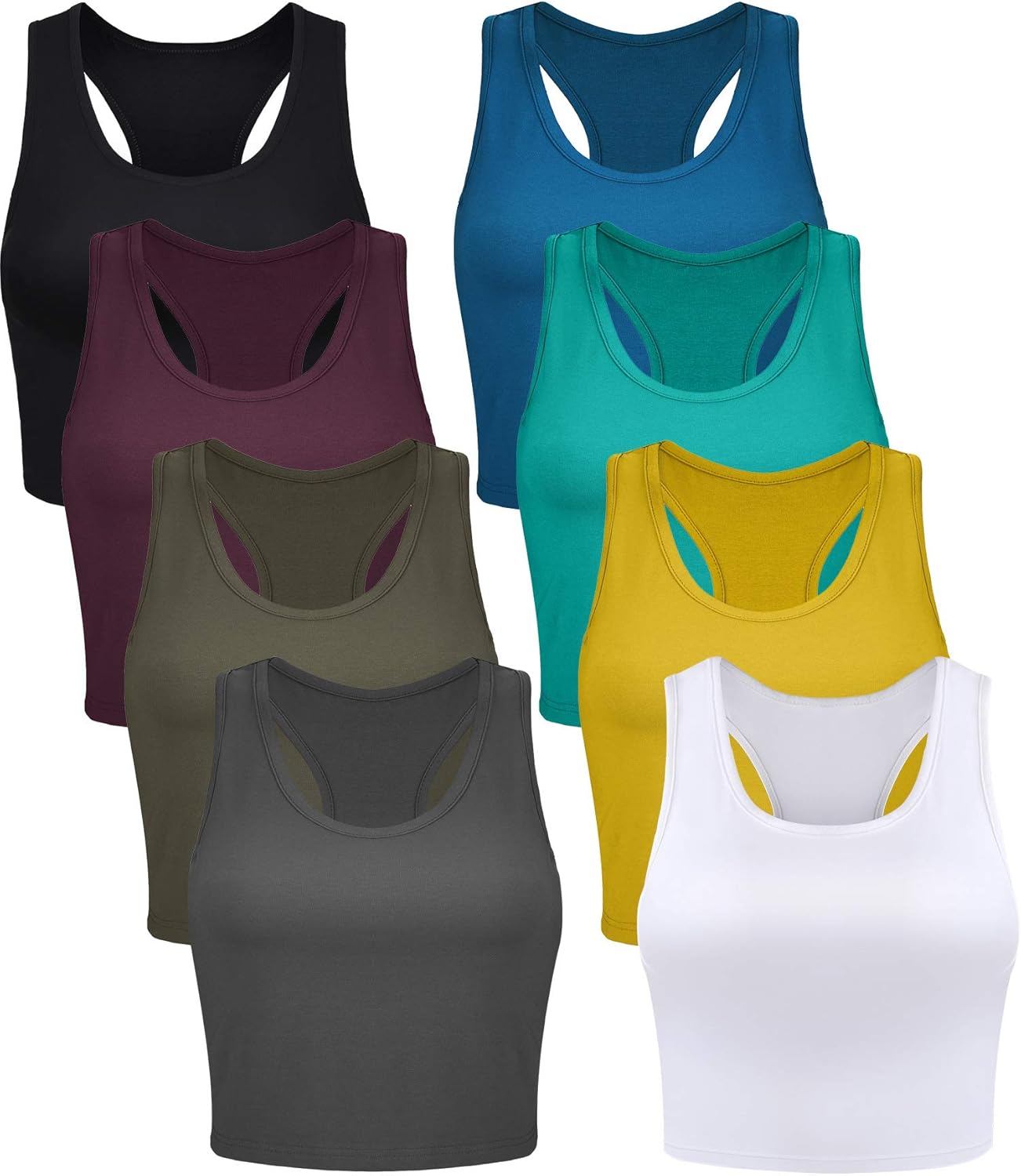 Geyoga 8 Pcs Women Basic Crop Tank Tops for Summer Style