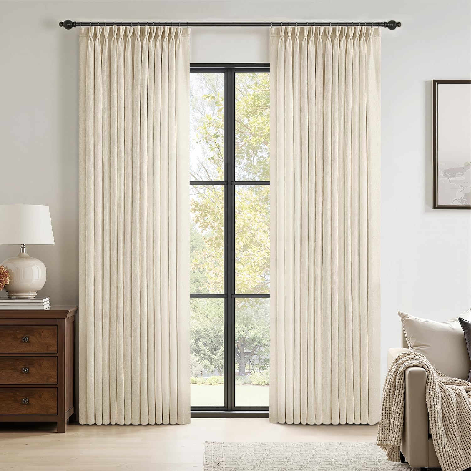 MIULEE 96 Inch Long Pinch Pleated Linen Curtains for Living Room