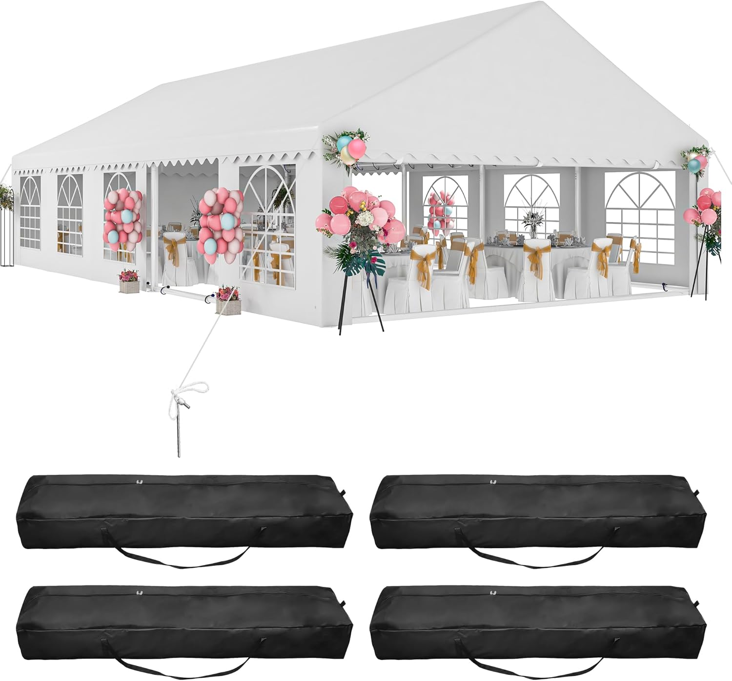 DWVO 20x32FT White Wedding Tent | Heavy Duty Galvanized Canopy | Removable Sidewalls