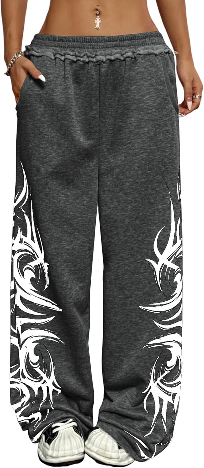 ZAFUL Womens Wide Leg Sweatpants for Y2K Gothic Style Lovers