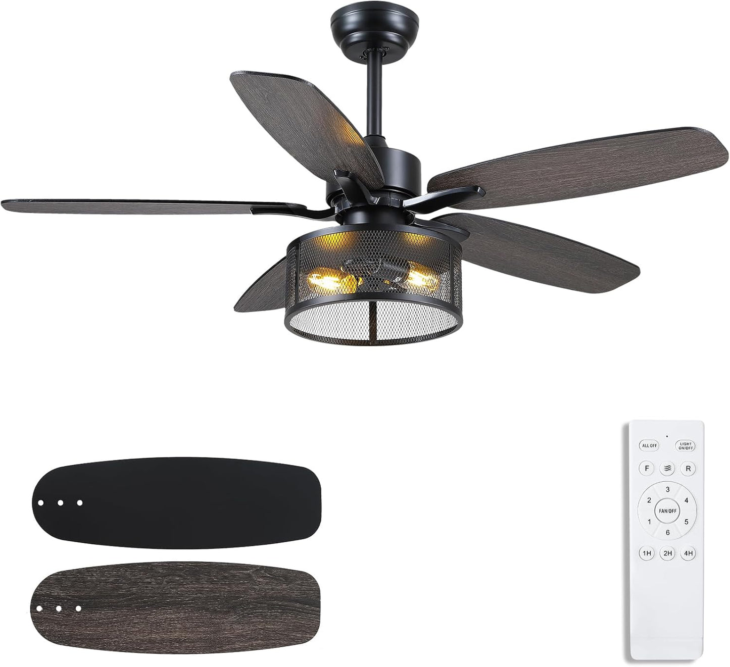 48in Black Farmhouse Ceiling Fan with Light and Remote Control