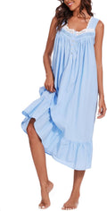 Cotton Nightgown for Women Sleeveless Victorian Style - Lightweight
