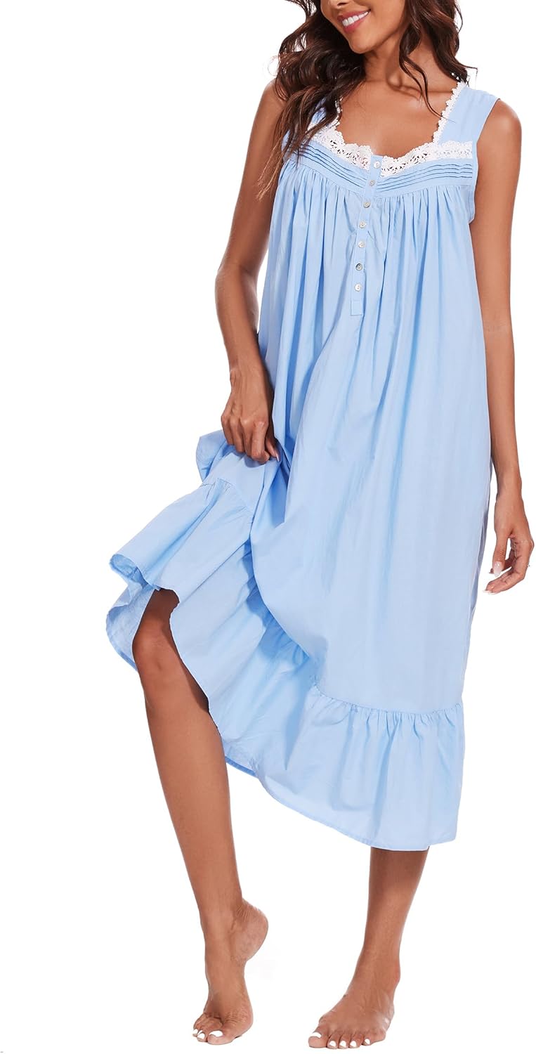 100% Cotton Nightgowns for Women with Pockets - Comfy Sleepwear