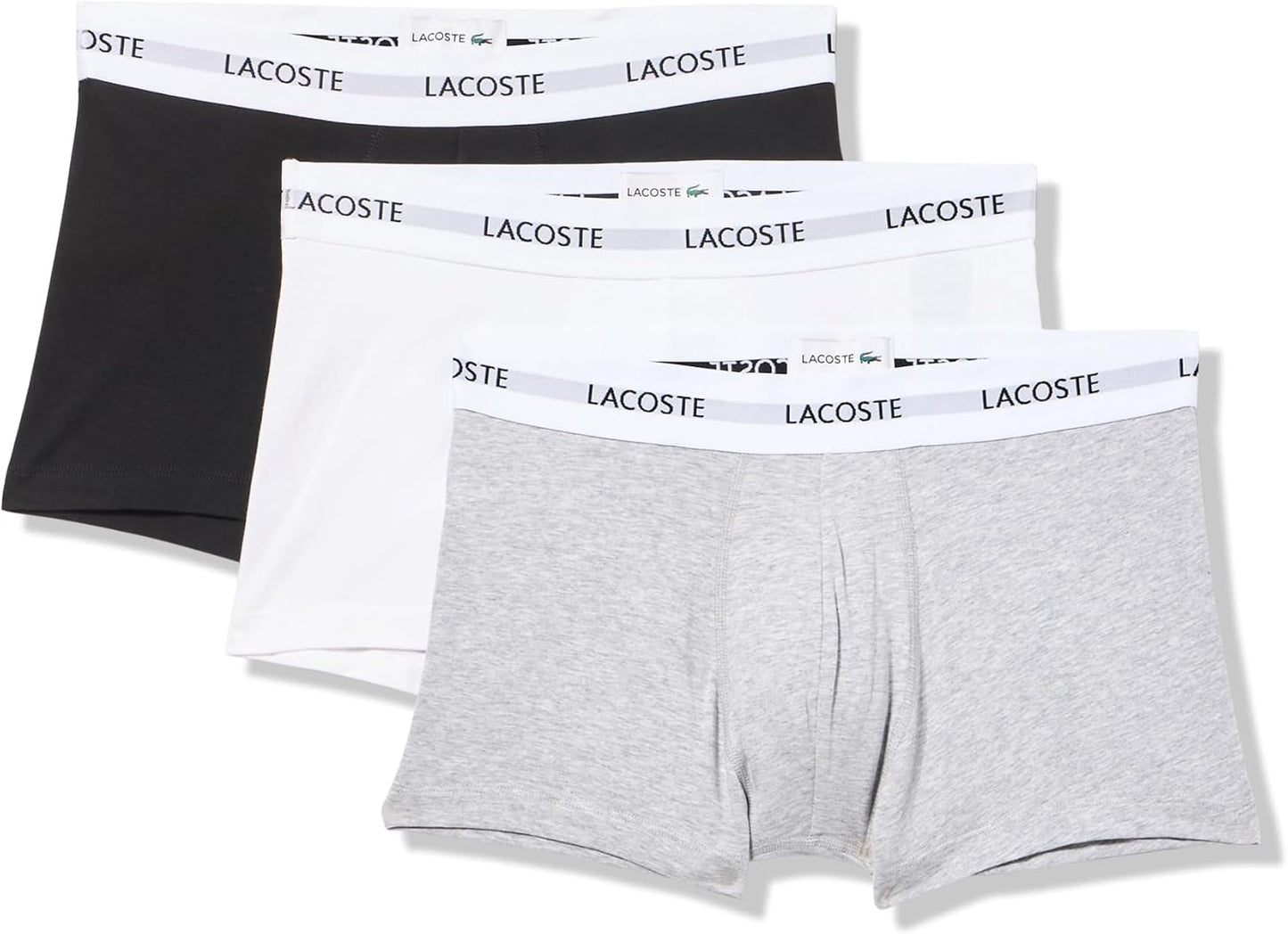 Lacoste Men's Cotton Stretch Tricolor Waistband Trunks, 3-Pack