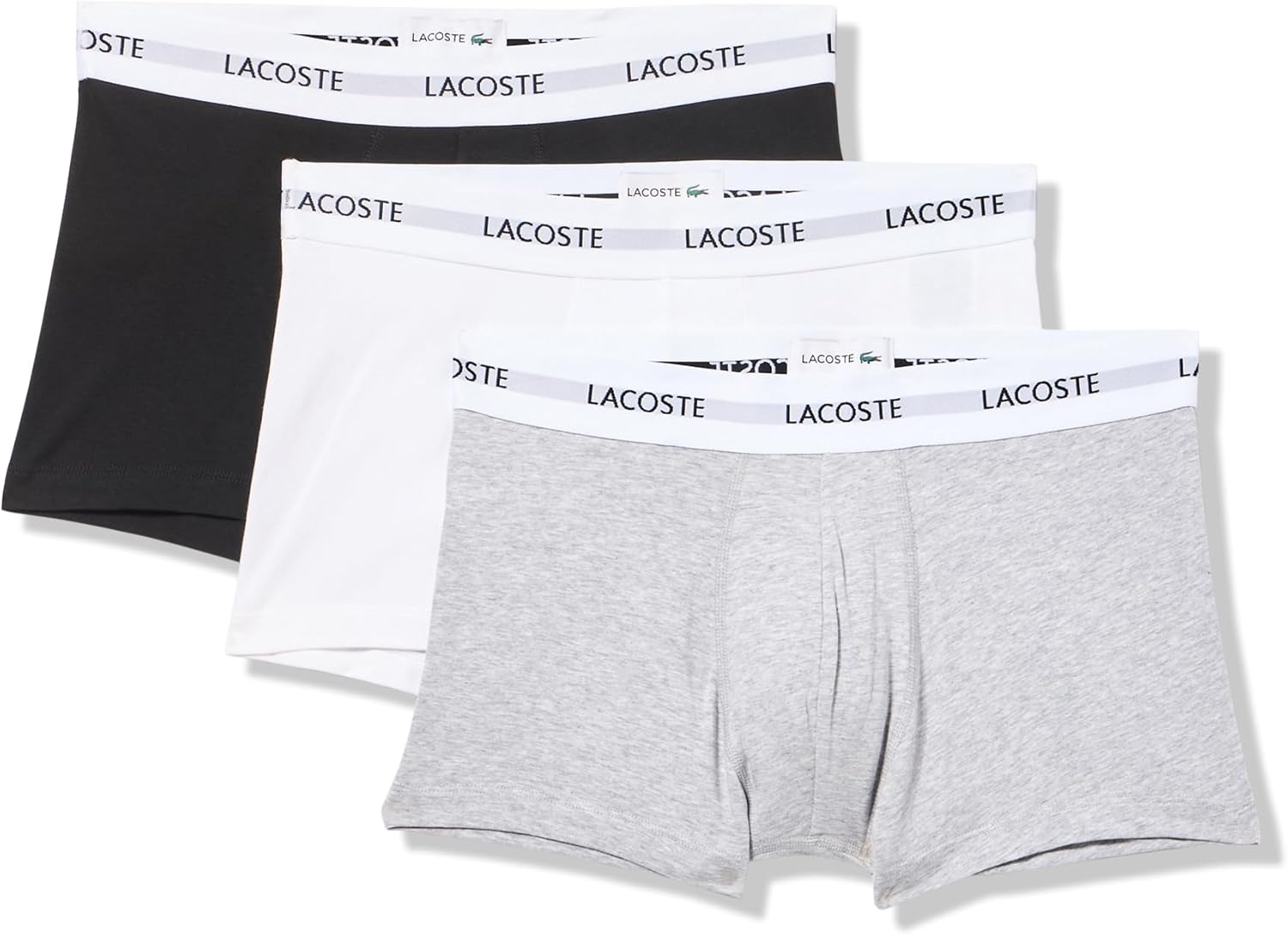 Lacoste Men's Cotton Stretch Tricolor Waistband Trunks, 3-Pack