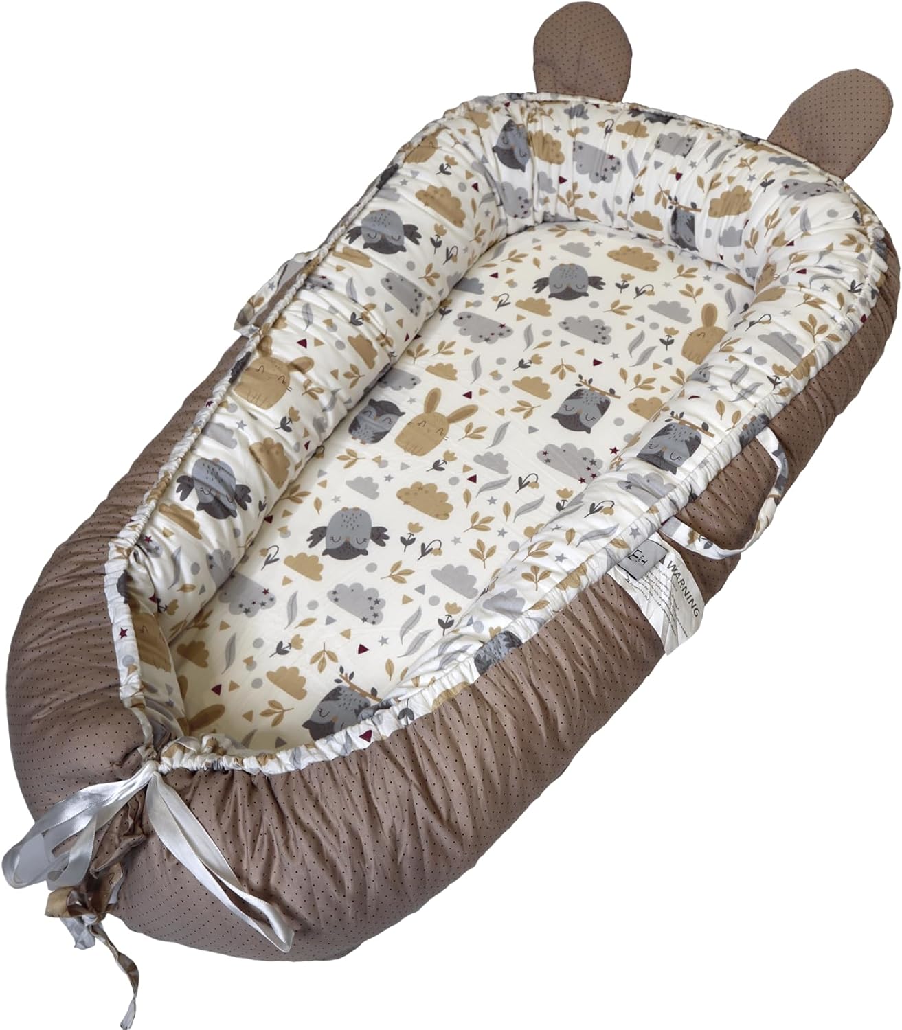 Adjustable 100% Cotton Baby Lounger - Cozy Owls & Bunnies