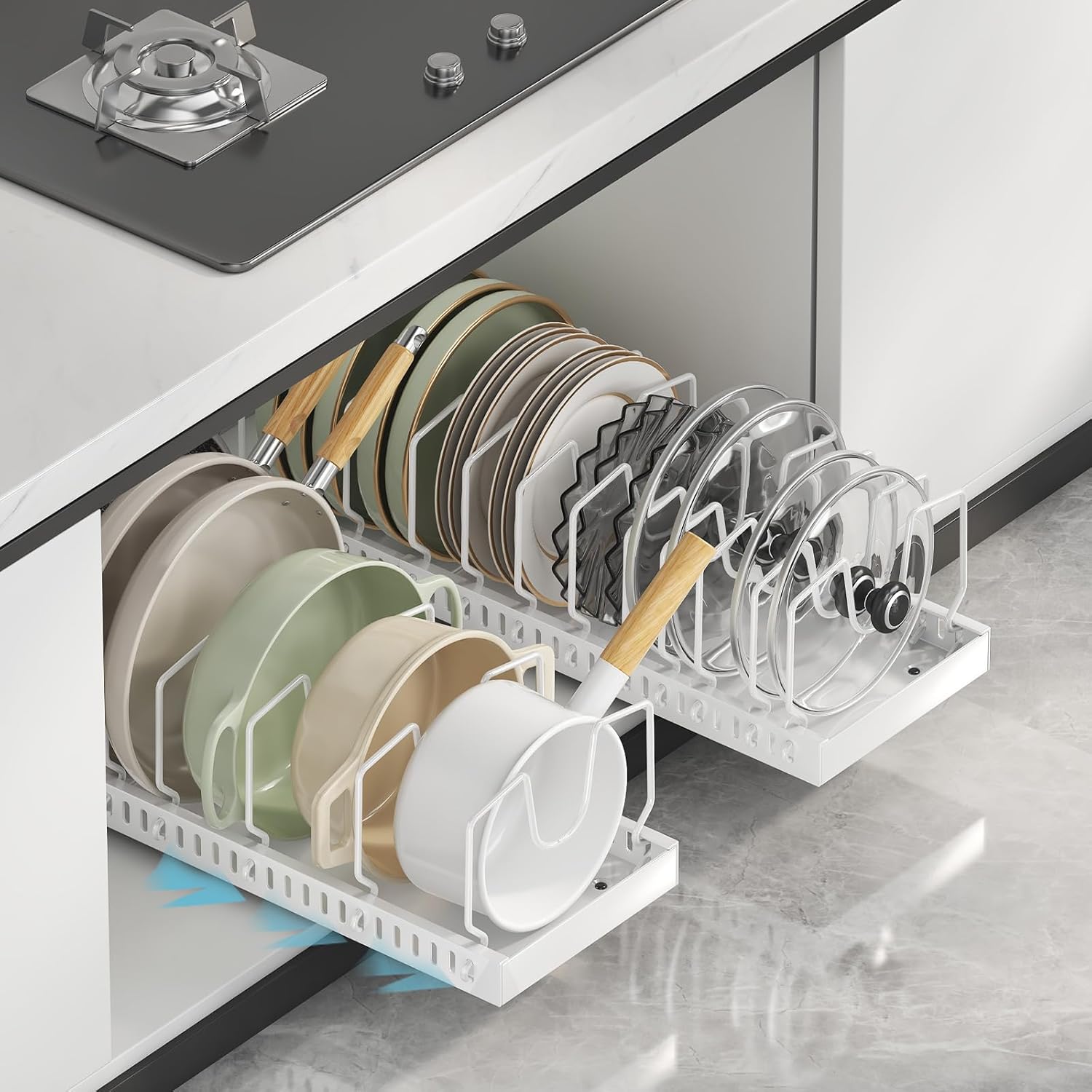 Pull-Out Pots and Pans Organizer for Efficient Kitchen Storage