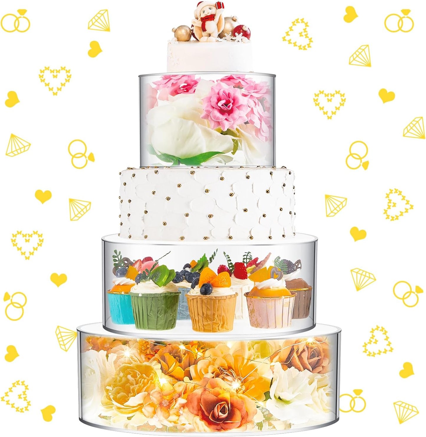 Sintuff Acrylic Cake Stand Set with LED Lights for Events
