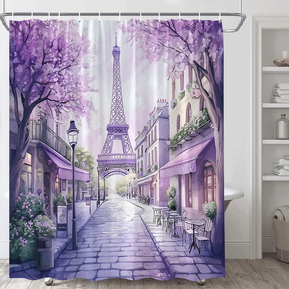 Eiffel Tower Lavender Shower Curtain - Romantic Charm