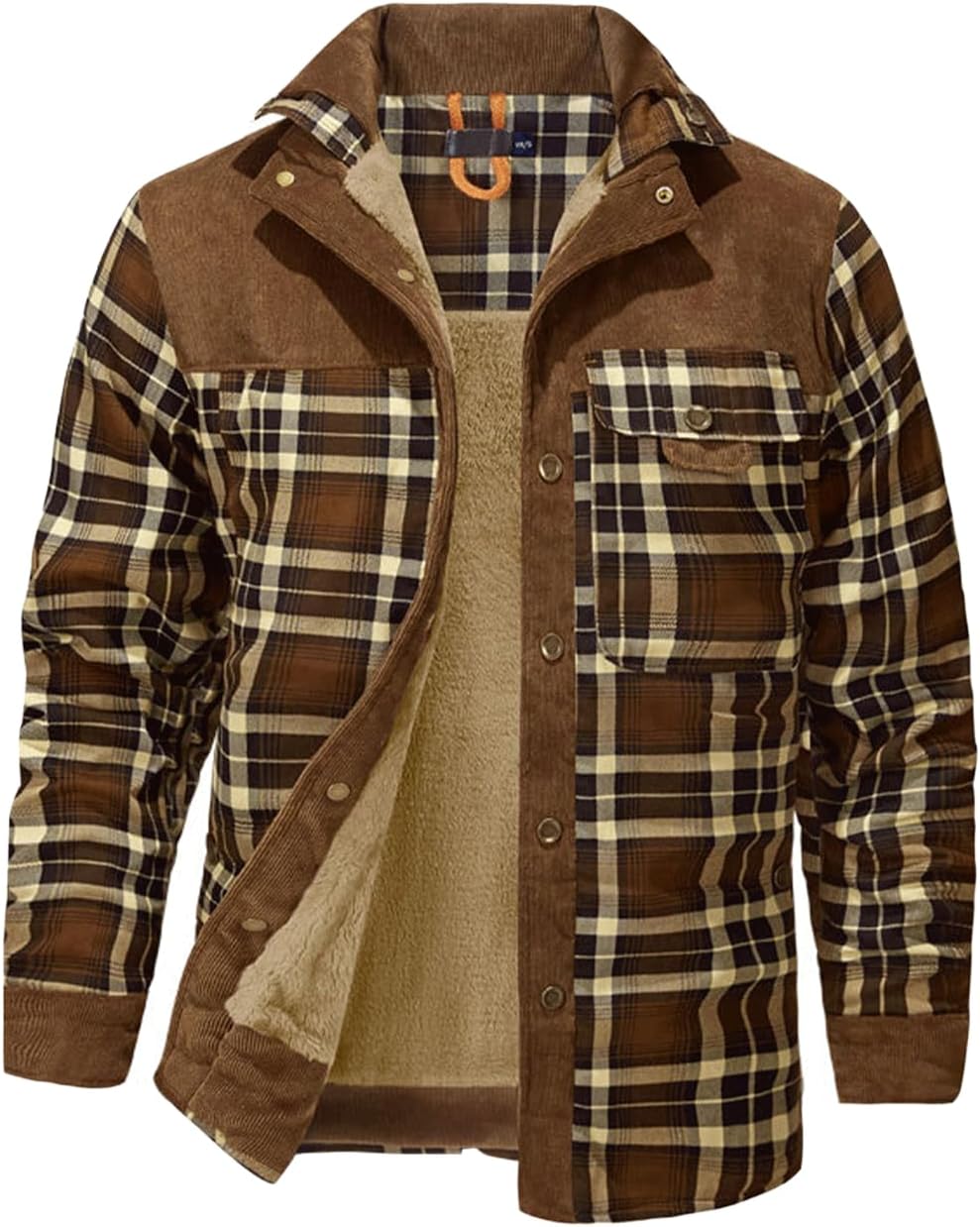 Haellun Men's Long Sleeve Sherpa Lined Shirt Jacket for Winter