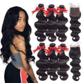 Brazilian Body Wave Virgin Hair Bundles with Lace Closure - Natural